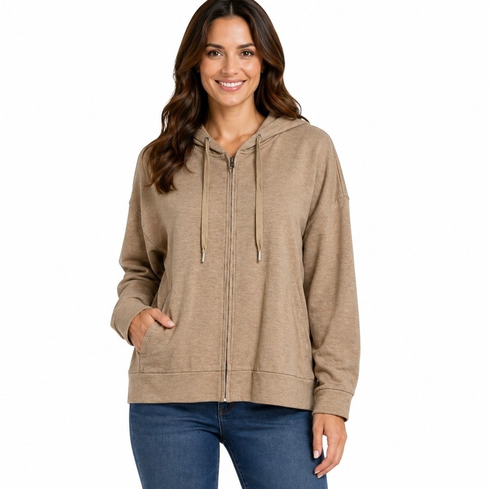 Soma WKND Womens Tan Heathered Zip Front Hoodie Sweatshirt XS 570311115